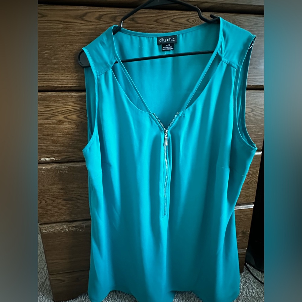 City Chic Turquoise Zip-Front Tank Top